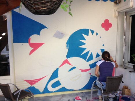 En pleine création, Fresque, collaboration Léonore Equoy et Alexis Grasset, Nimes, 2022