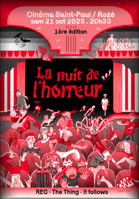 Détail. Affiche A2 à l'occasion d'une nuit de projection au cinéma St Paul à Rezéle 21 oct 2023