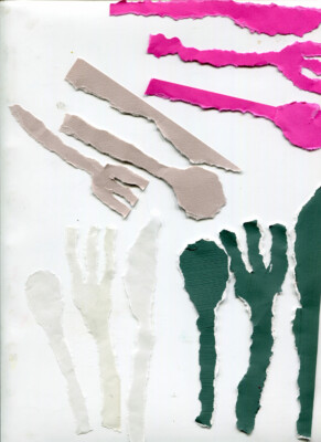 Recherches en papier déchiré pour l'atelier pour enfants "Raconte moi tes salades"