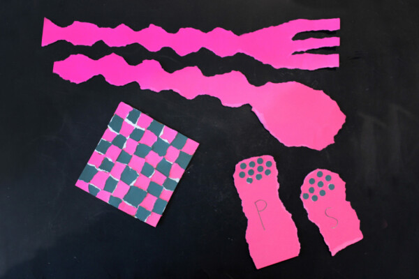 Recherches en papier déchiré pour un atelier "raconte moi tes salades"